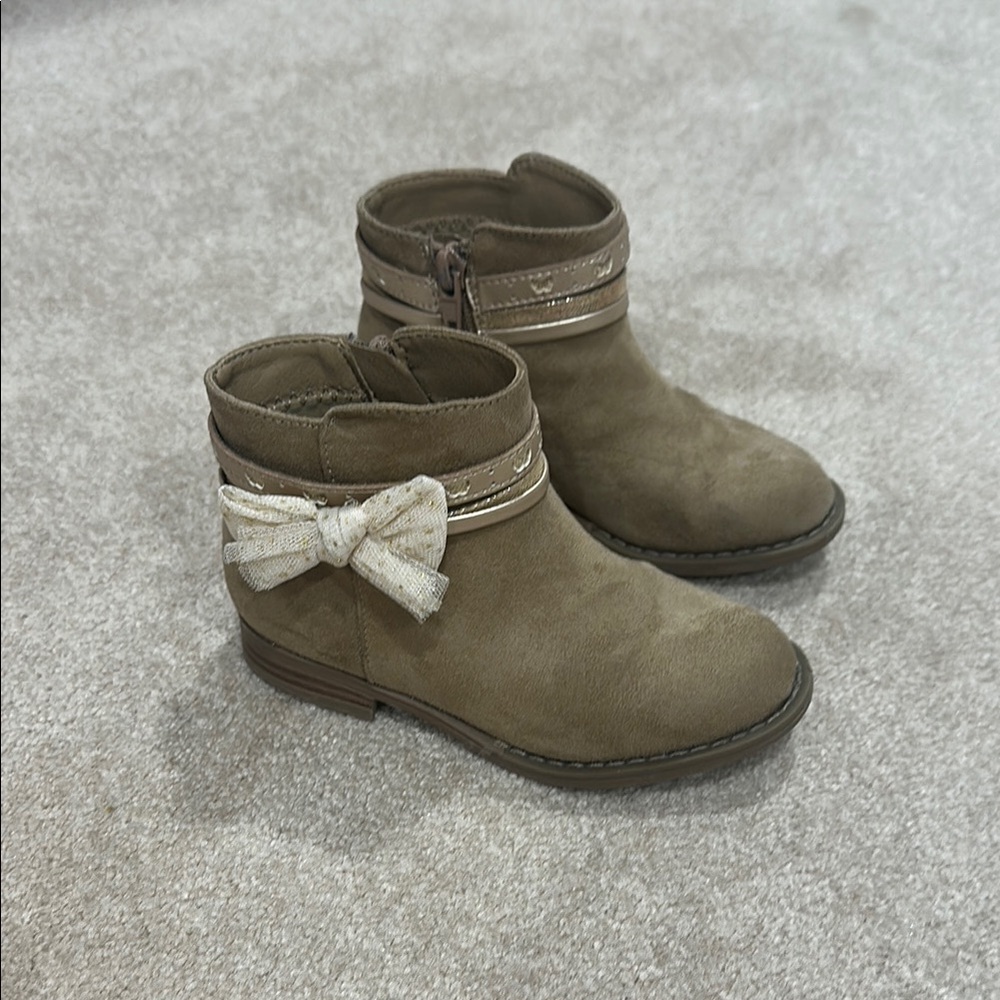 Tan Suede Ankle Boots with Bow Detail